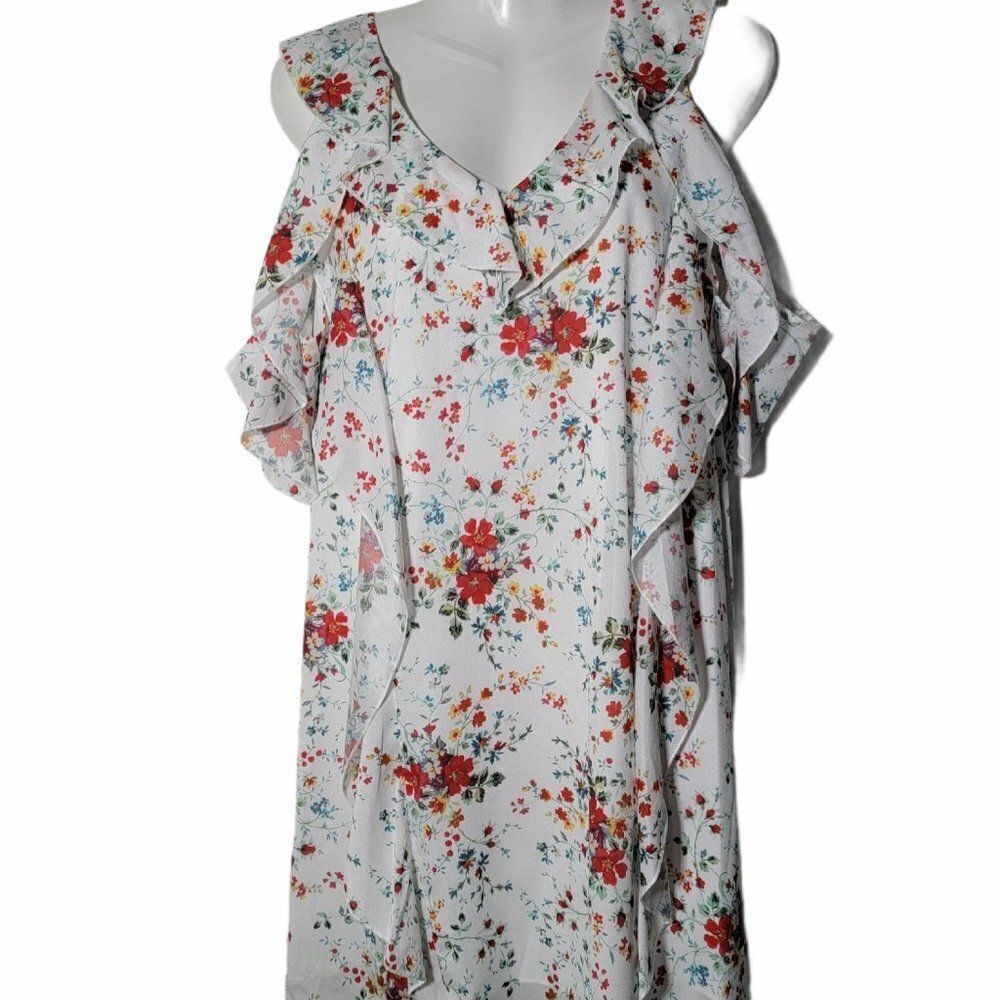 Parker Womens White Floral V Neck Shift Dress M
